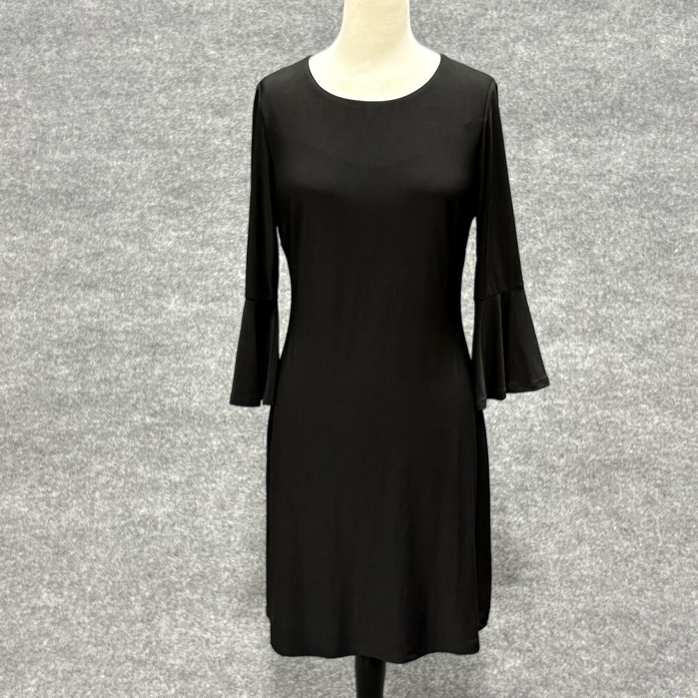 Tommy Hilfiger Dress Womens 8 Black Bell Sleeve Stretch Jersey Shift Knee Length